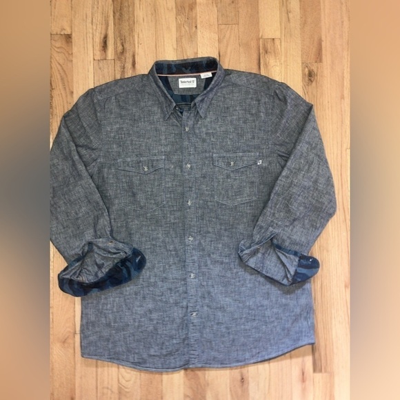 TIMBERLAND MUMFORD RIVER CAMO CHAMBRAY SHIRT Men’s XL excellent condition - Picture 5 of 7
